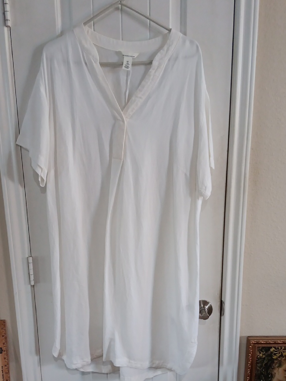 H&M White Linen Blend Popover Tunic Dress Size L